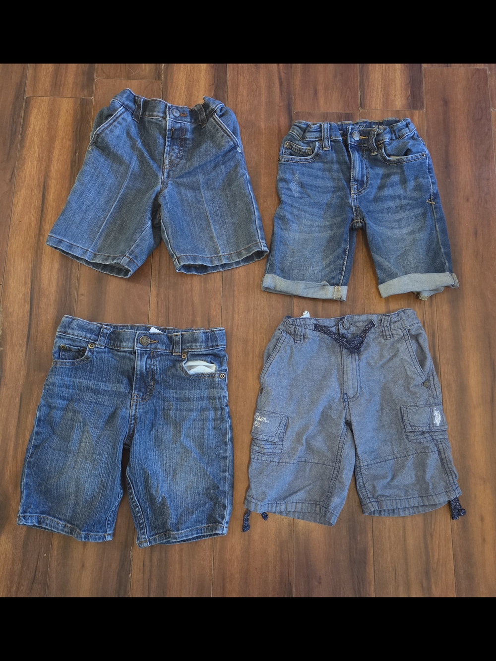 (4) Pairs Boy's Blue Denim & Chambray Shorts Bundle Elastic Adjustable Waist 4/5